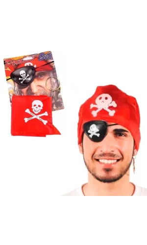 Korsan Bandana Korsan Göz Maskesi Ve Korsan Küpesi 3 Lü Kostüm Seti