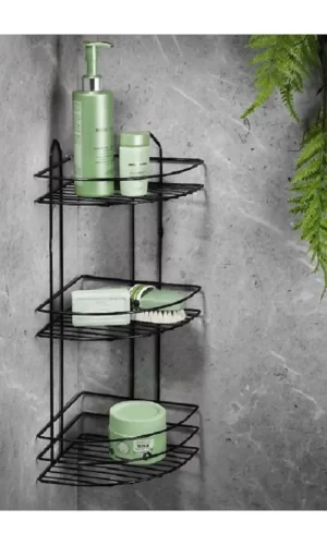 Köşelik Banyo 3 Raflı Siyah Metal Royaleks-56574