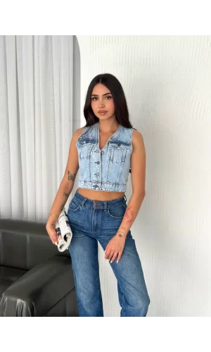Luz&Pos Kot Jeans Kadın Yelek - Buz Mavisi