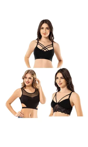 Kota 6 Adet Dantelli Çapraz İpli Tül Model Büstiyer