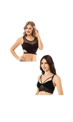 Kota 6 Adet Siyah Tül Modelli Dantelli Büstiyer
