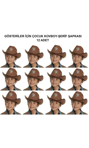 Kovboy Şerif Şapkası Kahve 12 Adet - Kostüm, Parti Ve Gösteri Şapkası