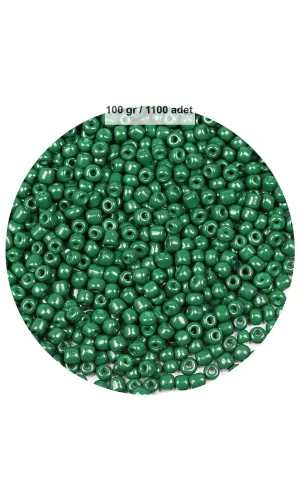 Koyu Yeşil Renk 4 mm Yaklaşık 1100 adet / 100 gram Cam Boncuk Oya Yazma Bileklik ve Kolye