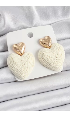 Krem Kalp Figürlü Hasır Örgü Model Gold Renk Kadın Küpe