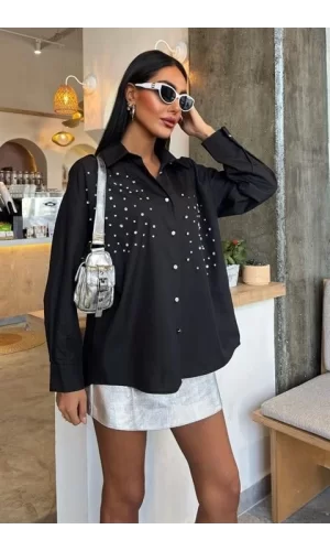 Kristal Taş Çakımlı Poplin Gömlek 3413