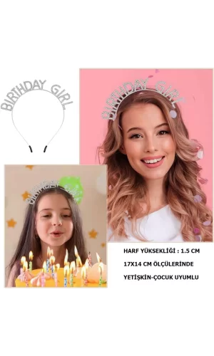 Kristal Taşlı Gümüş Birthday Girl Yazılı Doğum Günü Parti Tacı 19x11 Cm