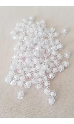 Küp Boncuk İçten Boncuklu Bileklik Çanta Boncuğu 10 mm 50 gr Beyaz - BNC456