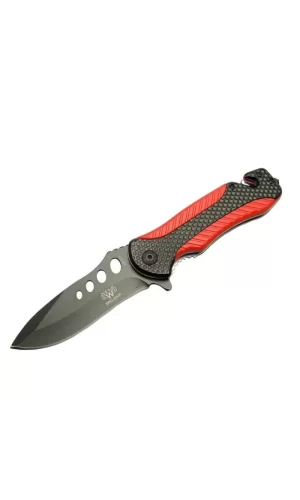 Kurtarma Çakısı Kırmızı 22 Cm Yarı Otomatik , Kemerlikli
