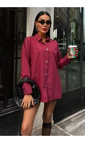 Kuşgözü Ve Biye Detaylı Poplin Gömlek 3419