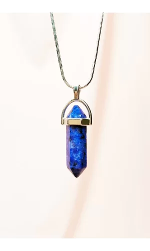 Lapis  Lazuli Doğal Taşı Zincirli El Yapımı Tasarımlı Kolye Uç: 3,5 cm Zincir: 20 cm Kutulu