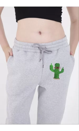 Lastikli Baskılı Eşofman Pantolon - Gri