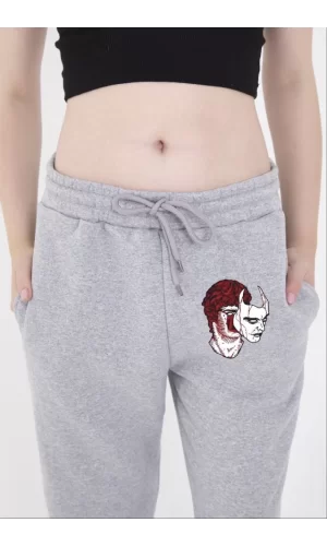 Lastikli Baskılı Eşofman Pantolon - Gri