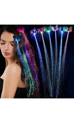 Led Fiber Optik Işıklı Kelebek Saç Klipsi 1 Adet