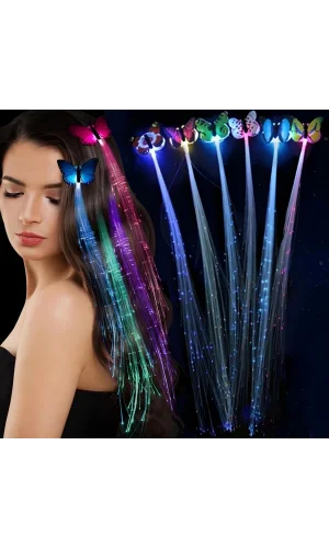 Led Fiber Optik Işıklı Kelebek Saç Klipsi