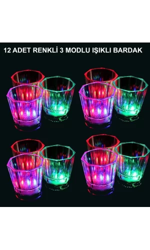 Led Işıklı Eğlence Bardakları - 3 Modlu Renk Değiştiren Bardak 12 Adet