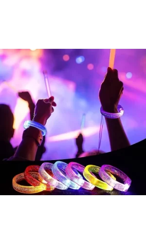 Led Işıklı Pilli Işıklı Rengarenk Kalın Bileklik Işıklı Bilezik Karışık Renk 1 Adet
