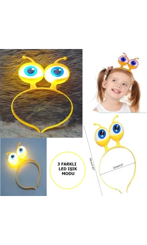 Led Işıklı & Pilli Uzaylı Göz Parti Tacı Sarı Renk