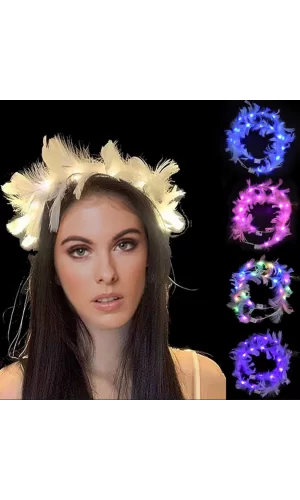 Led Işıklı RGB 3 Fonksiyonlu Otrişli Parti Tacı Beyaz Renk