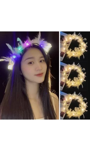Led Işıklı RGB 3 Fonksiyonlu Otrişli Parti Tacı Renkli