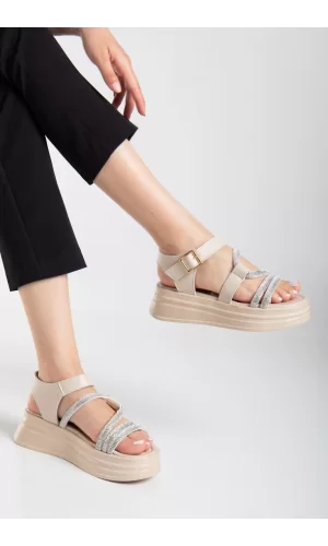 Lenda Bej Cilt Kemerli Sandalet