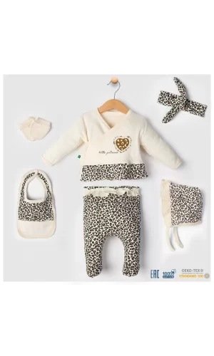Leopar Desenli 6li Hastane Çıkışı Seti %100 Pamuk