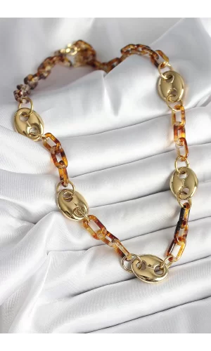 Leopar Desenli Mika Gold Renk Zincir Kadın Kolye