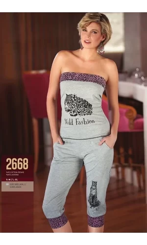 Leopar Desenli Straplez Takım
