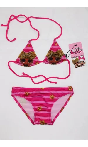 Lol Bebekli Sarı Yıldızlı Kız Çocuk Üçgen Bikini Takımı