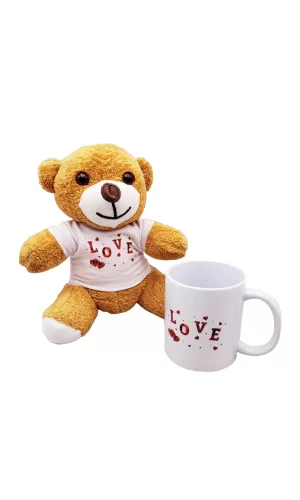 Love Baskılı Kahverengi Ayıcık Ve Kupa Seti