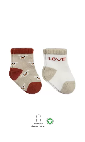 Luz&Pos Love Dog Penye Soket Çorap 2li  Bej