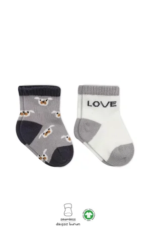 Luz&Pos Love Dog Penye Soket Çorap 2li  Gri