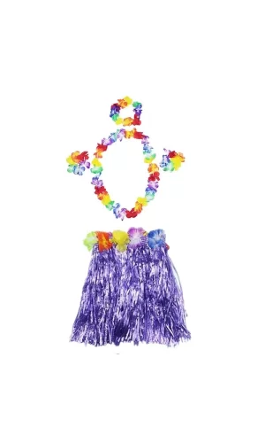 Luau Aloha Hawaii  Kolye Etek Taç Ve Bileklik Seti Mor