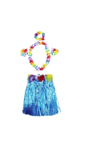 Luau Aloha Hawaii Partisi  Etek Taç Ve Bileklik Seti Mavi