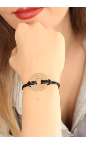 LUCKY (Şanslı) Siyah Deri İpli Unisex Mood Bileklik