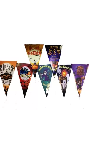 Lüks Baskılı Üçgen Model Halloween Banner Süs Bayrak 8 Li