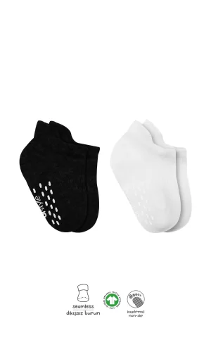 Luz&Pos 2li Sneakers Kaymaz Basic Penye Çorap Bs20103 Siyah Ekru
