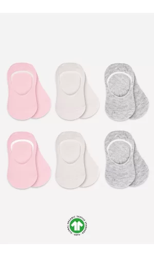 Luz&Pos 6lı Silikonlu Babet Penye Çorap Bs30101b Pembe Ekru Gri