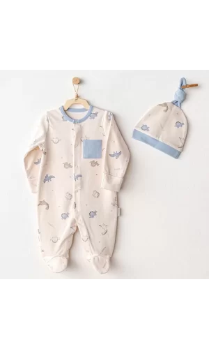 Luz&Pos Andywawa Ac25919 Romper Hat Set Dino Bebek Tulum Takım Beige