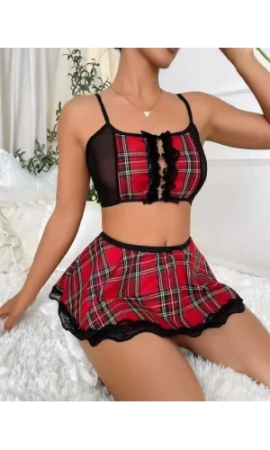 Luz&Pos Arias Closet Ekose Etekli Dantelli Tül Fantezi Kostüm