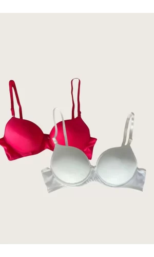Luz&Pos Arias Closet Kırmızı-beyaz 2li Mikro Kumaş Push Up Dolgulu Balenli Günlük Destekli Sütyen