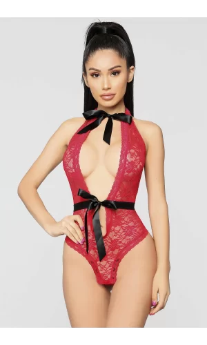 Luz&Pos Arias Closet Kırmızı Boyun Ve Bel Kısmı Fiyonklu Babydoll