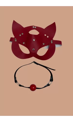 Luz&Pos Arias Closet Kırmızı Deri Maske Ve Ağız Topu Harness Aksesuar