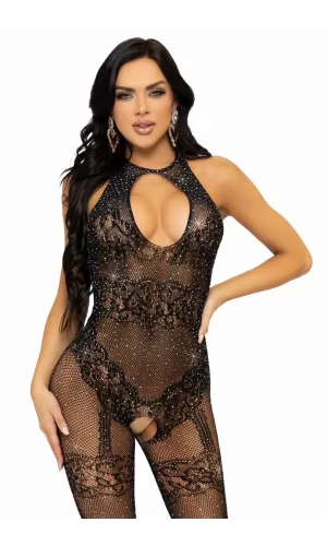 Luz&Pos Arias Closet Özel Tasarım Siyah Taşlı Fantezi Vücut Çorabı