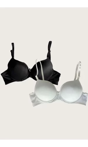 Luz&Pos Arias Closet Siyah-beyaz 2li Mikro Kumaş Push Up Dolgulu Balenli Günlük Destekli Sütyen