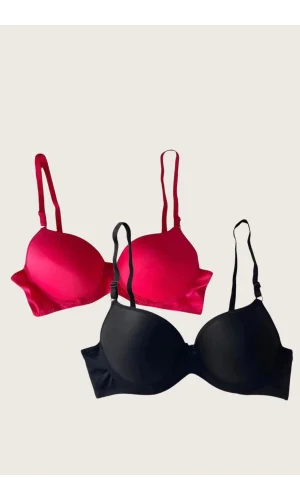 Luz&Pos Arias Closet Siyah-kırmızı 2li Mikro Kumaş Push Up Dolgulu Balenli Günlük Destekli Sütyen
