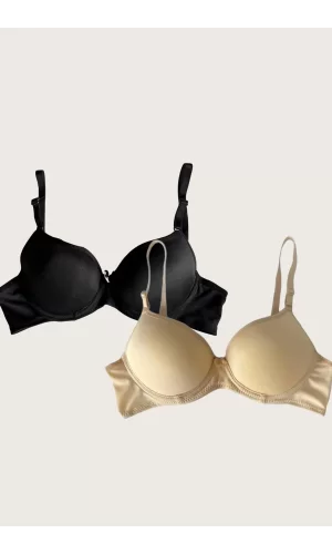 Luz&Pos Arias Closet Siyah-ten 2li Mikro Kumaş Push Up Dolgulu Balenli Günlük Destekli Sütyen