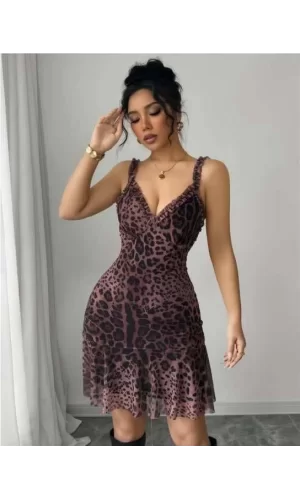 Luz&Pos Arias Closet Timsah Desenli Askılı Mini Club Elbisesi