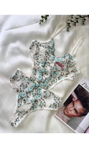 Luz&Pos Arias Closet Yeşil Çiçek Büyük Desenli Bodysuit