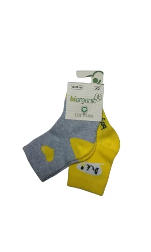 Luz&Pos Bibaby Biorganic Hi Kız 2li Çorap 68403 Gri Sarı