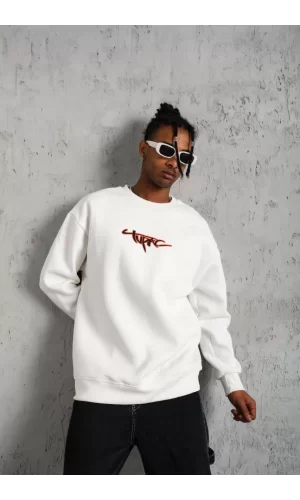 Luz&Pos Erkek 3 İplik Gangster Baskılı Sweatshirt - Beyaz